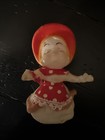 Vintage 50s Hard Plastic Flocked  Snowman Boy   Girl Christmas Holiday Figure