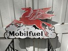 Porcelain Mobil Pegasus Sign Approx 30 x18  Inches Over Steel Service Station