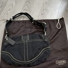 Coach Soho Signature C Black Shoulder Bag Buckle Flap Silver Dust Bag Hangtag