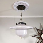 Antique Vintage 1950s 60s Sputnik Saucer Frosted Pendant Light Antique Brass