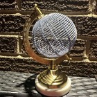 Decorative Metal Periwinkle Blue Wire Globe Marble Base Gold Frame