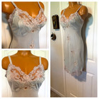 Vtg 1960 s Rare Carol Brent Lingerie Blue W  Gray Lace Applique Full Slip Sz 34