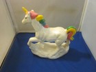 Vintage 80s 90s Unicorn Figurine Ceramic With Irridescent Glaze And Rainbows