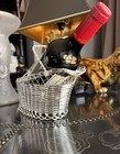 Vintage Silver Plated Bottle Basket Stand France 1970s New Condition Gift