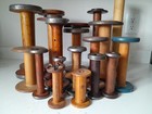 Antique Primitive Large Lot 20 Textile Industrial Wooden Spools Spindle Bobbins