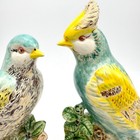 Vintage Italian Majolica-style Parrot Bird Figurine Pair Hand-painted Ceramic