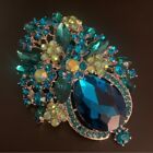 Sparkling Blue Crystal Rhinestones Large Pin Brooch For Women Fashion Jewelry