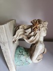 Mermaid Bookend Ivory Teal W seashells Distressed Wood Look Resin 5     5 1 2  