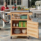 Movable Solid Wood Grill Cart Outdoor Storage Patio Table W  Stainless Steel Top