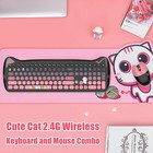 Cute Cat 2 4g Usb Wireless Keyboard And Mouse Combo  Silent Keys  Candy Colors 