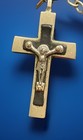 Vintage Seed Bead Lourdes Pater Medal Rosary  Ebony   Nickel Silver  Crucifix
