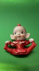 Vintage Christmas Small Pixie Elf Figure Red Hat Outfit Japan Holding Toes