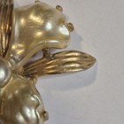 Lg  Vintage Beautiful Gold Tone Pot Metal Glass Faux Pearl Iris Flower Brooch