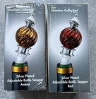 2 Silver Venetian Collection Godinger Silverplated Adjustable Bottle Stopper Red