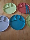 Vtg Gothamware Hard Plastic Set Of 7 Divided Picnic Plates Assorted Colors