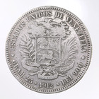 1912 Bf Venezuela 5 Bolivars Silver Coin