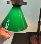Vintage Pair  2  Emerald Green White Glass Lamp Shades Mid Century Modern 