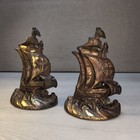 Vintage Solid Brass Spanish Ship Galleons Bookends Nautical Ocean Antique Bronze