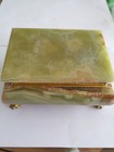 Vtg Onyx Marble Stone Jewelry Trinket Box 4 75  Hinged Brass Claw Footed Velvet
