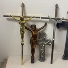 Vintage Religious Mixed Metals Crucifix Cross Wall Lot Jesus Figurines 5pc