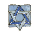 Vintage Stained Glass Star Of David Trinket Box Blue White Judaica Keepsake Box
