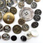 Lot Of 77 Antique Metal Brass Buttons Ornate Assorted Shapes   Sizes Some Signed