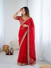 Indian Bollywood Designer Sari Wedding Party Wear Red Pakistani Ethnic Saree New