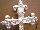 Cast Iron Wall Cross  Off White With Gold Highlights  Christian Art