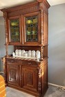 Antique Solid Oak Victorian China Cabinet With Stained Glass 