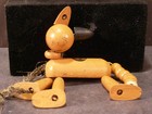 Antique 20 s  sandy  Wood Wooden Dog Comic Character String Pull Pop Up Push Toy