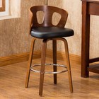 Mid-century Modern Swivel Bar Stool 26  Wood Black Faux Leather Back