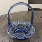 Vintage Fenton Barred Tanzanite Blue Art Glass Basket 7 1 4    Medium