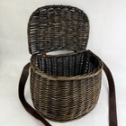 Vintage Wicker Creel Fishing Basket W  Strap Covered Brown Wicker Decorative Lg