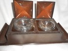 Vintage Antique Double Victorian Brass Inkwell With Glass Inserts