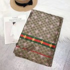 Gucci Scarf Shawl Authentic 100  Silk Beige Brown Classic Logo Light Weight Bee