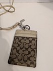 Coach Gold Logo Print Leather Canvas Women s Id Holder Lanyard Document Case