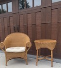 Vintage Wicker Chair   Side Table Set Estate Find Cottage Core Lodge
