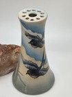 Antique Signed Germany Hatpin Holder Blue Birds Swallows Hand Painted Vintage