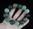 Old Chinese Hand Carving Natural Green White Brown Jade Beads Women Bracelet
