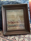Great Old Sampler In Old Walnut Shadowbox Frame