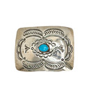 Vintage Southwest Sterling Silver Turquoise Stamped Belt Buckle  2  X 1 5  13 7g