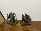 2 Bronze Dual Horse Head Bookends 1920 s Art Deco Frankart Double Stallions Pair