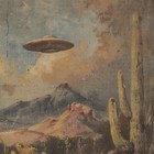 Vintage Ufo Cactus Flower Wall Art  Alien Botanical Poster  Sci-fi Western Decor