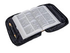 Black Genuine Leather Bible Organizer Book Cover Case Zippered Bag Large