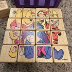Vintage Disney Winnie The Pooh Wooden Blocks With Purple Basket Abc 123