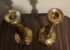 Vintage Brass Swirl Taper Candle Holders     Made In India     10    Tall Pair