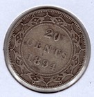 1894 Newfoundland 20 Cents Silver Coin Obv  2 - Good