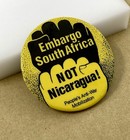Vintage 1986 Boycott South Africa Not Nicaragua Yellow 2  Pinback Button