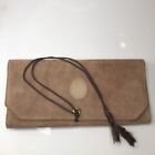 Vintage Lambskin Leather Jewelry Roll travel Case Wallet Tab Brown Genuine Amity