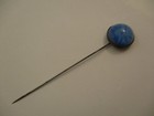 Antique Vintage Victorian Stick Hat Pin Blue Art Glass Top Iridescent Cats Eye